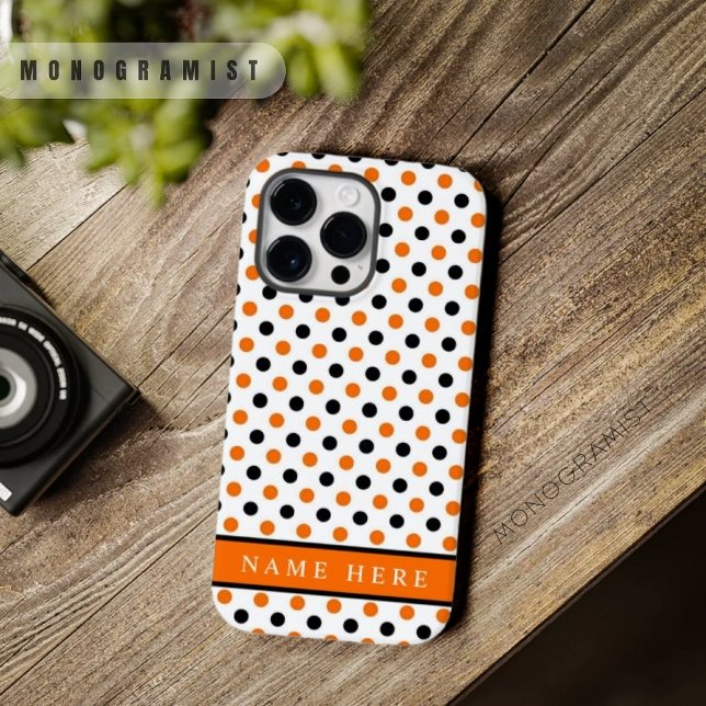 Design de Bolinhas preto branco personalizado (Custom White Black Orange Polka Dot Design Case-Mate iPhone Case)