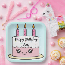 Design de Bolo de Aniversário Prato de Papel Quadr
