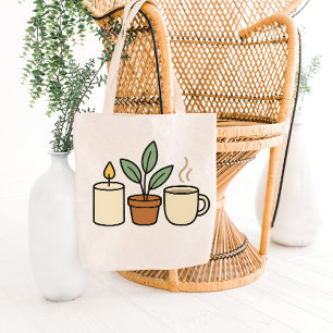 Design de Bolsa Tote de Vela, Planta e Caneca Acon