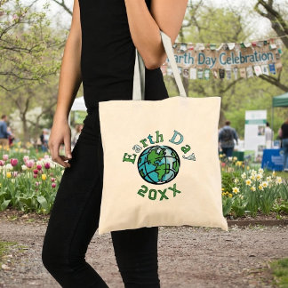 Design de Bolsa Tote do Dia da Terra com Ano Perso