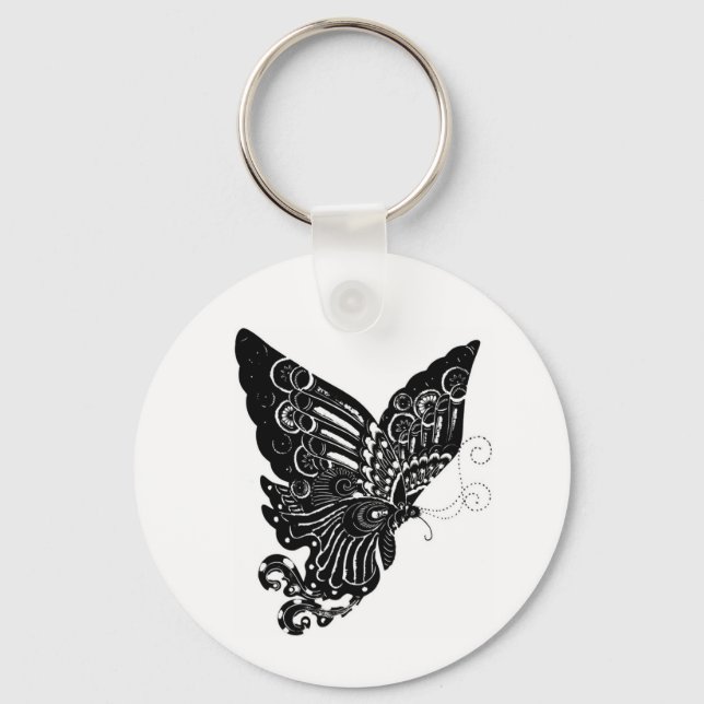 Design de borboleta cortada em papel - Chaveiro (Frente)