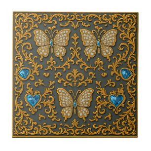 Design de Borboleta Decorativa em Dourado e Azul