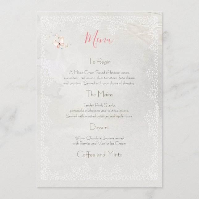 Design de Borboletas Pastel, Menu de Casamento (Frente)