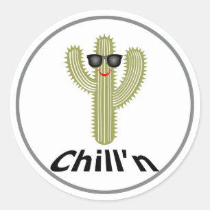 Design de Cactus Chill - Adesivo redondo clássico,