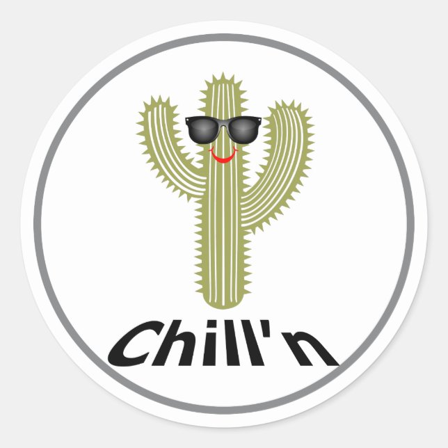 Design de Cactus Chill - Adesivo redondo clássico, (Frente)