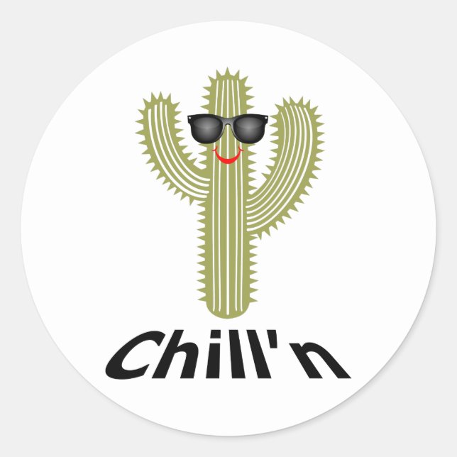 Design de Cactus Chill - Adesivo redondo clássico, (Frente)