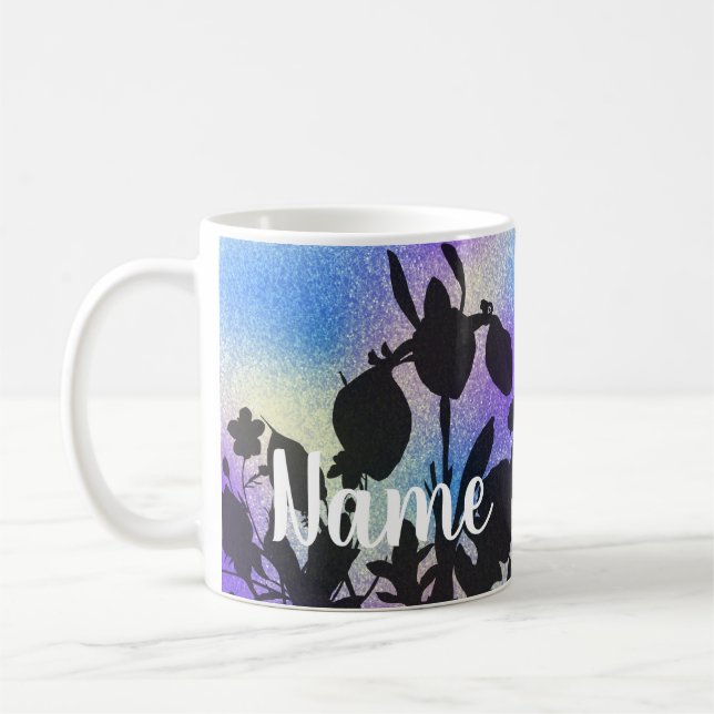 Design de café com flor azul personalizado, caneca (Esquerda)