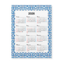 design de Calendário 2026 - Azulejo Anual Único