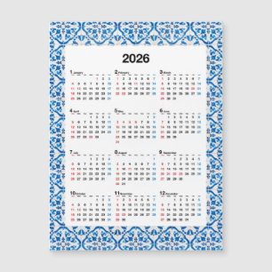 design de Calendário 2026 - Azulejo Anual Único
