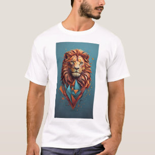 Design de Camisa 3D de Ilusão de Leão Geométrico"