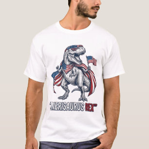 Design de Camisa Branca Patriótico T-Rex Amerisaur