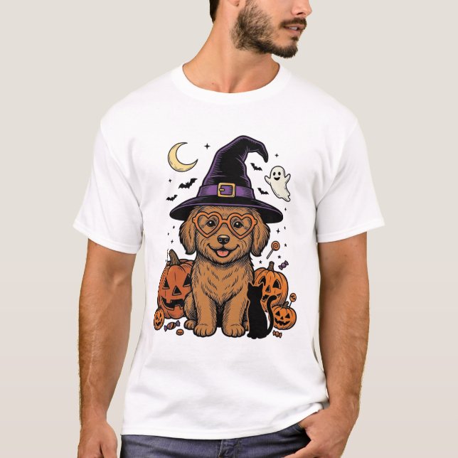 Design de Camisa de Abóbora de Bruxa de Cachorro d (Frente)