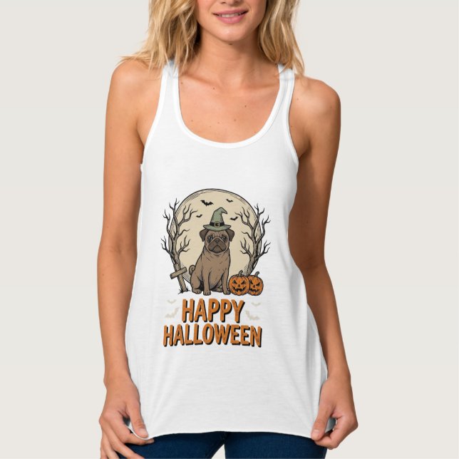 Design de Camisa de Cachorro Pug de Halloween Vint (Frente)