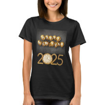 Design de Camisa T do Ano Novo 2025 com Balões e R