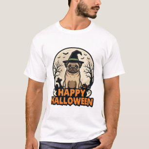 Design de Camisa Vintage Pug Feliz Halloween Bruxa