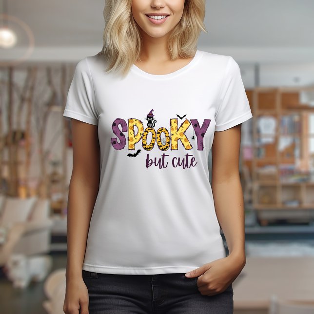 Design de camiseta assustadora, mas fofa (Spooky but cute t-shirt design with autumn based patterns and Halloween elements)