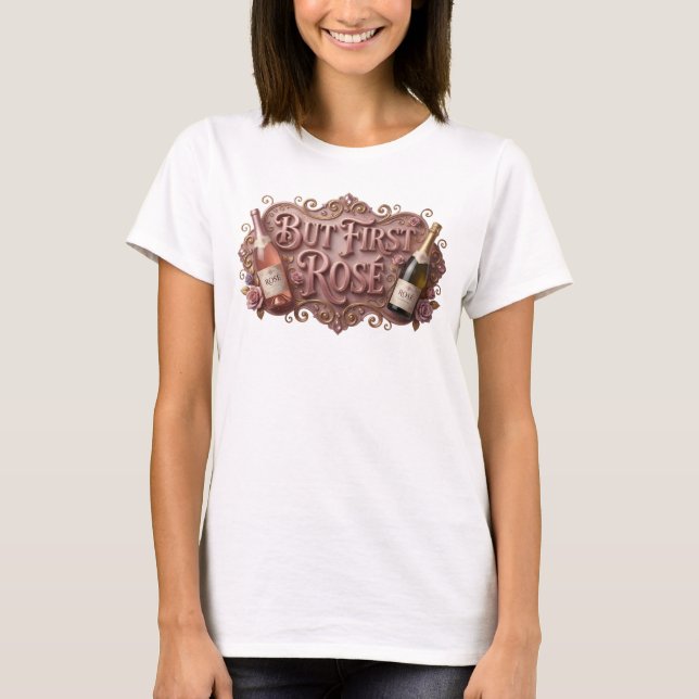 Design de camiseta Catchy Pink BUT FIRST ROS (Frente)