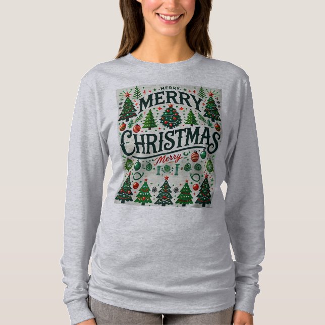 Design de Camiseta de Árvore de Natal Alegre  (Frente)