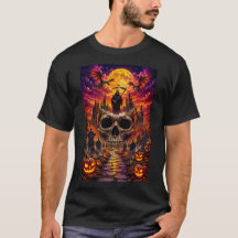 Design de camiseta de crânio de Halloween e castel