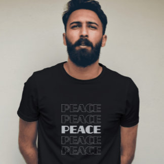 Design de camiseta de palavras repetidas pela paz