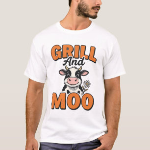 Design de camiseta vintage Grill And Moo Vaca Engr