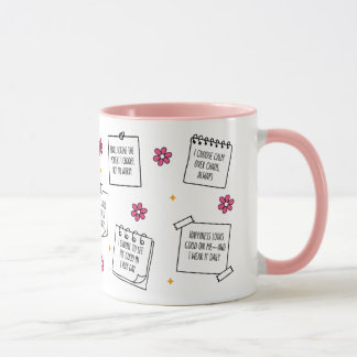 Design de Caneca com Bloco de Notas de Afirmações