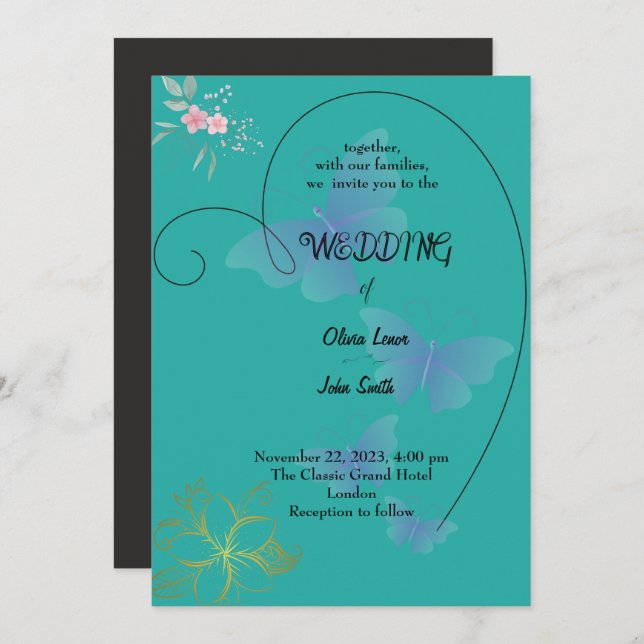 Design de cartão de casamento Elegante (Frente/Verso)