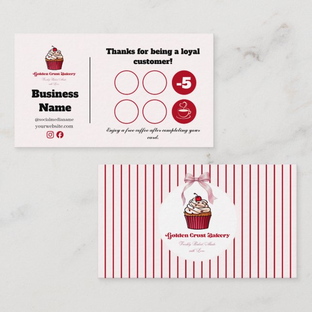 Design de Cartão de Fidelidade da Padaria Red Stri (Frente/Verso)