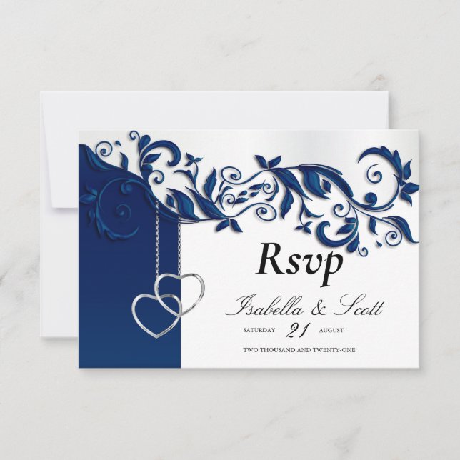 Design de Casamento Floral Azul marinho - RSVP (Frente)