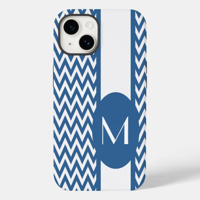 Design de Chevron Elegante Azure com monograma (Verso)