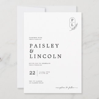 Design de Convite de Casamento com Monograma Mínim