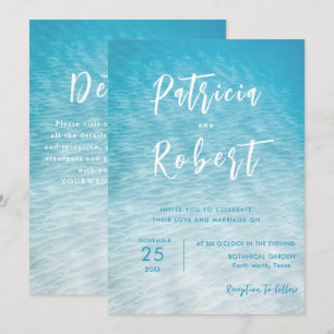 Design de Convite para Casamento de Água Azul Simp