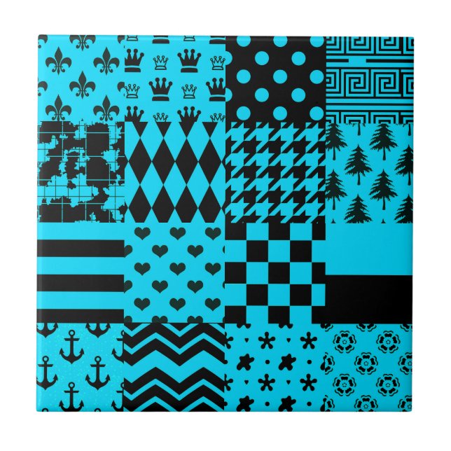 Design de Correção de Padrões Mistos Azul Preto (Frente)