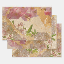 Design de Decoupage Floral do Shimmer Dourado Eleg
