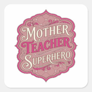 Design de etiqueta super-herói professora mãe rosa