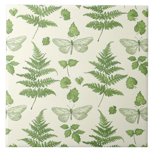 Design de Fern verde Azulejo de cerâmica amarela b (Frente)