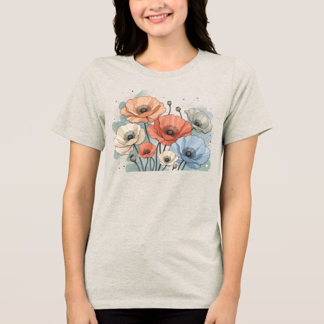 Design de Flor Azul e Pêssego Elegante (Frente)