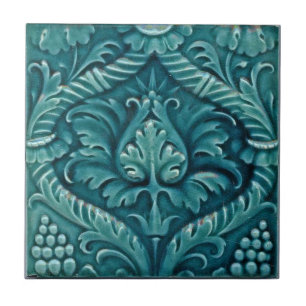 Design de Flor de Arte Azul Vintage Nouveau