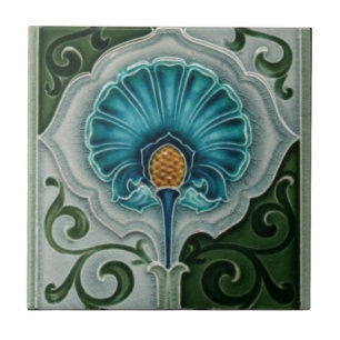Design de Flor de Arte Azul Vintage Nouveau
