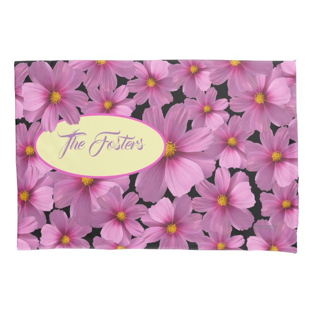 Design de Flor do Cosmos Roxo em um Fundo Preto (Frente)