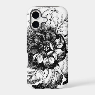 Design de Flor Moderna Vintage em Preto e Branco