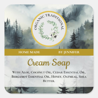 Design de Floresta de Etiqueta de Sabão Feita à Ma