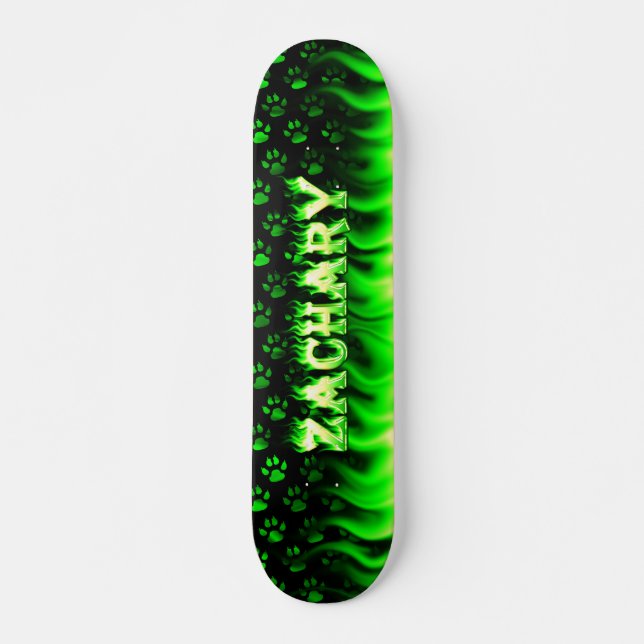 design de fogo verde de skate e chamas. (Frente)