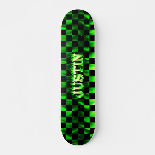 design de fogo verde e chamas de skate Justin (Frente)