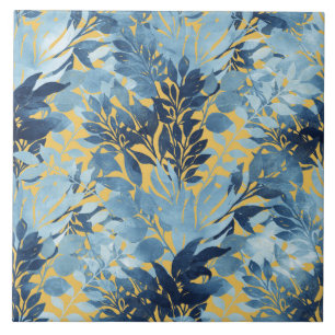 Design de Folhagem Azul-Amarelo Tropical