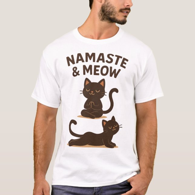 Design de Gato de Ioga – Camiseta Namaste & Meow (Frente)