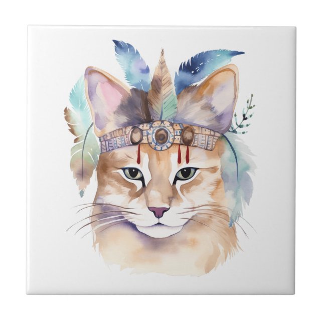 Design de gato hippie com aquarela branca (Frente)