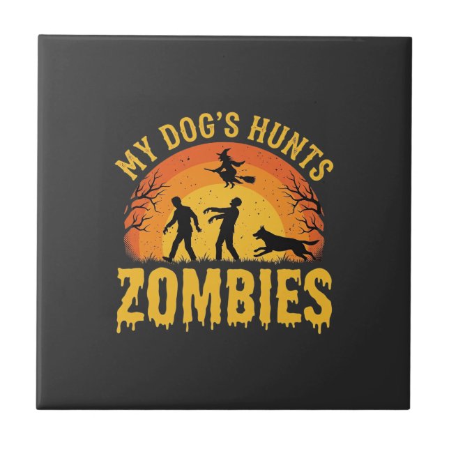 Design de Halloween de cachorro caçando zumbis (Frente)