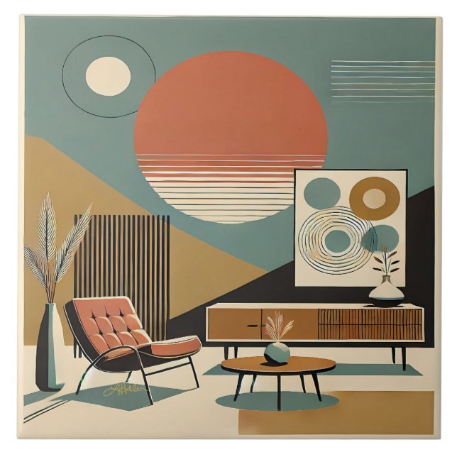 Design de Interiores de Meados do Século Sala de E (Frente)
