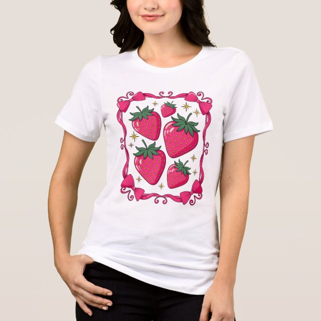 Design de Laço Fofo Estética Coquete Morango Rosa (Frente)